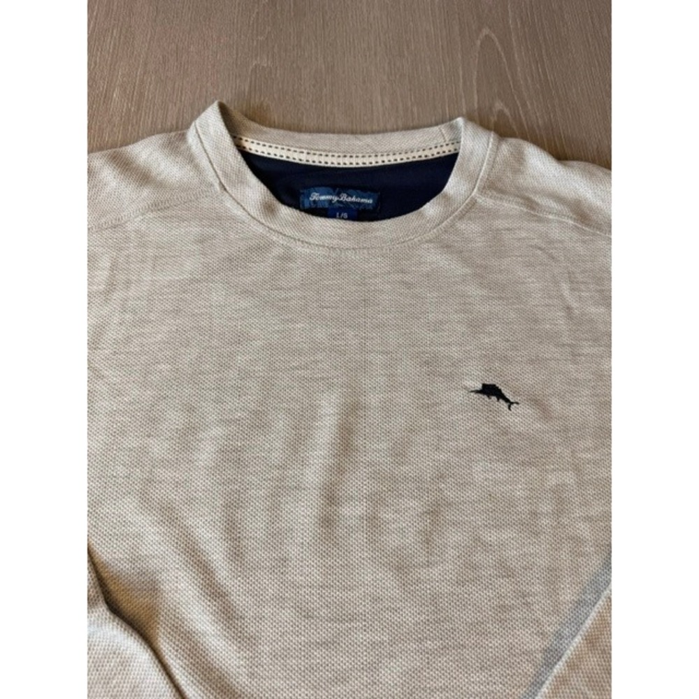 Tommy Bahama Mens Large Beige Textured Long Sleeve Marlin Crewneck Shirt